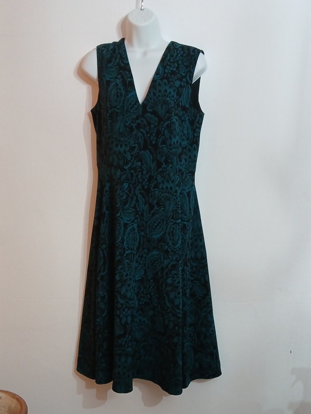 Tommy Hilfiger Teal and Black V-Neck A-Line Dress